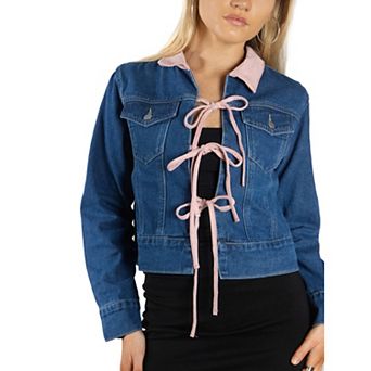 Jess by Meiko Contrast Color Triple Tie Denim Jacket