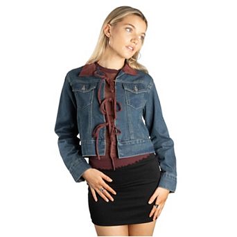 Jess by Meiko Contrast Color Triple Tie Denim Jacket