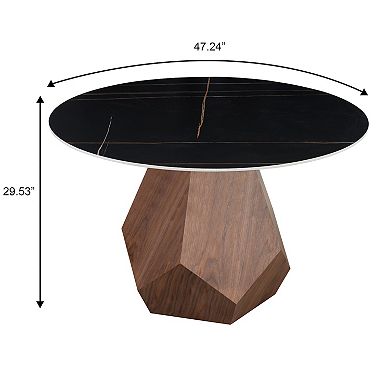 LeisureMod Nebo 47-Inch Modern Round Dining Table with Walnut Base and Sintered Stone Top