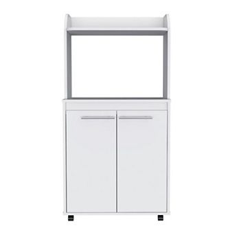 Rockford Kitchen Cart, Open Shelf, Double Door Cabinet, Two Interior Shelves