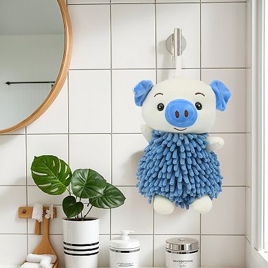 Cute Cartoon Piggy Chenille Plush Ball Hand Towels, 1 PC Soft Absorbent Hanging Hand Towel 7"x11"