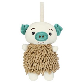 Cute Cartoon Piggy Chenille Plush Ball Hand Towels, 1 pc Soft Absorbent Hanging Hand Towel 7"x11"