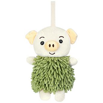 Cute Cartoon Piggy Chenille Plush Ball Hand Towels, 1 pc Soft Absorbent Hanging Hand Towel 7"x11"