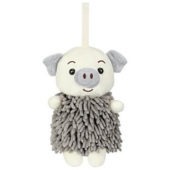 Cute Cartoon Piggy Chenille Plush Ball Hand Towels, 1 pc Soft Absorbent Hanging Hand Towel 7"x11"