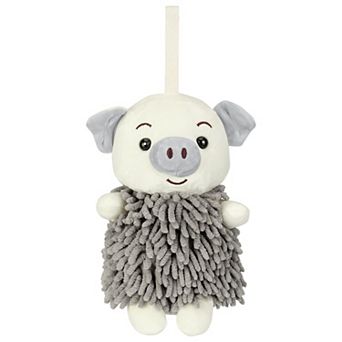 Cute Cartoon Piggy Chenille Plush Ball Hand Towels, 1 pc Soft Absorbent Hanging Hand Towel 7"x11"
