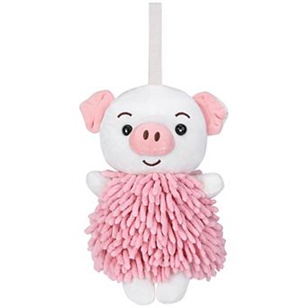 Cute Cartoon Piggy Chenille Plush Ball Hand Towels, 1 pc Soft Absorbent Hanging Hand Towel 7"x11"