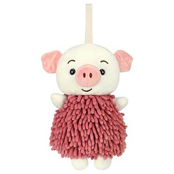 Cute Cartoon Piggy Chenille Plush Ball Hand Towels, 1 pc Soft Absorbent Hanging Hand Towel 7"x11"