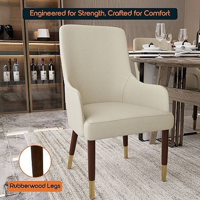 LeisureMod Viva Dining Armchair in Leather Upholstery with Gold Accent Wood Legs , Set of 4