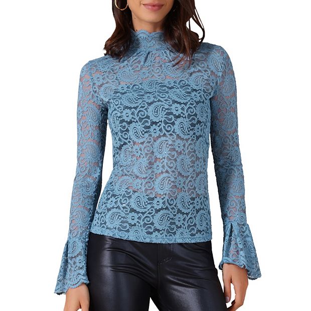 トップス DOT LACE SEE-THROUGH TOP (HIGH NECK) Dot lace see-through top (high neck)