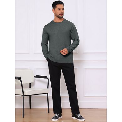Men's Classic Solid Color Crew Neck Long Sleeve Soft Knit Pullover Sweater