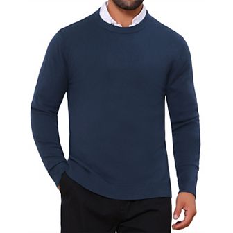 Men's Classic Solid Color Crew Neck Long Sleeve Soft Knit Pullover Sweater