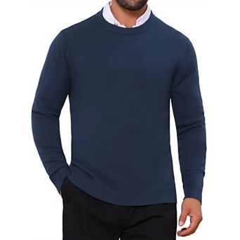 Men's Classic Solid Color Crew Neck Long Sleeve Soft Knit Pullover Sweater