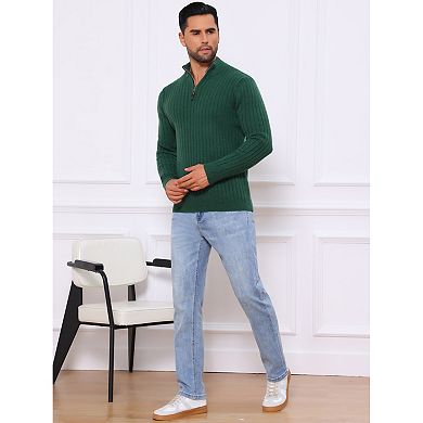 Men's Quarter Zip Pullover Sweater Knitted Mock Neck Polo Sweater