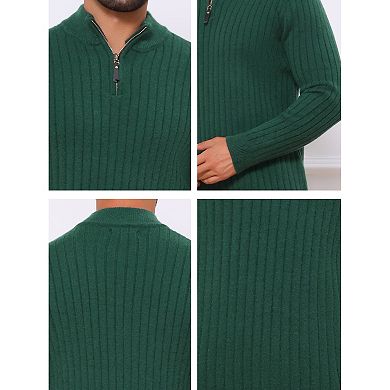 Men's Quarter Zip Pullover Sweater Knitted Mock Neck Polo Sweater