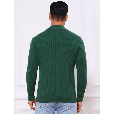 Men's Quarter Zip Pullover Sweater Knitted Mock Neck Polo Sweater