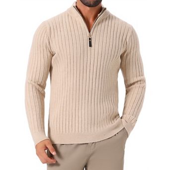 Men's Quarter Zip Pullover Sweater Knitted Mock Neck Polo Sweater