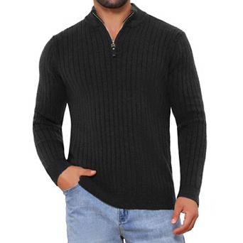 Men's Quarter Zip Pullover Sweater Knitted Mock Neck Polo Sweater