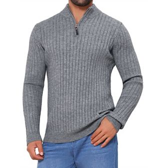 Men's Quarter Zip Pullover Sweater Knitted Mock Neck Polo Sweater