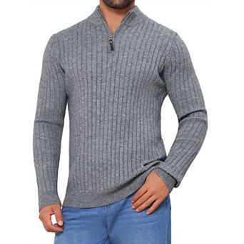 Men's Quarter Zip Pullover Sweater Knitted Mock Neck Polo Sweater