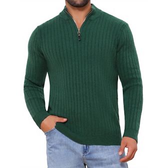 Men's Quarter Zip Pullover Sweater Knitted Mock Neck Polo Sweater