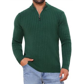 Men's Quarter Zip Pullover Sweater Knitted Mock Neck Polo Sweater