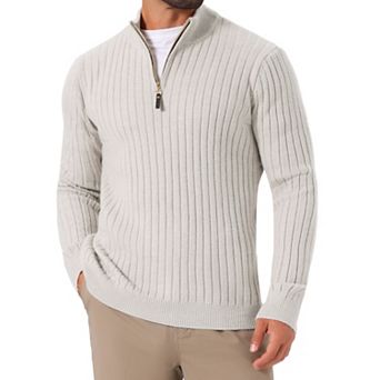 Men's Quarter Zip Pullover Sweater Knitted Mock Neck Polo Sweater