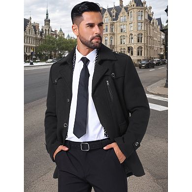 Men's Mid-Length Overcoat Zipper Single Breasted Winter Coat Business Scarf Collar Coat