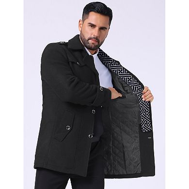 Men's Mid-Length Overcoat Zipper Single Breasted Winter Coat Business Scarf Collar Coat