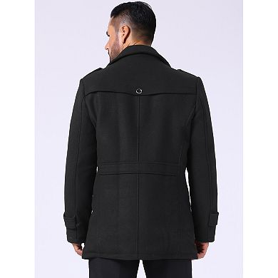 Men's Mid-Length Overcoat Zipper Single Breasted Winter Coat Business Scarf Collar Coat
