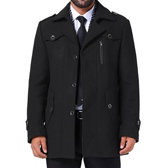 Men's Mid-Length Overcoat Zipper Single Breasted Winter Coat Business Scarf Collar Coat