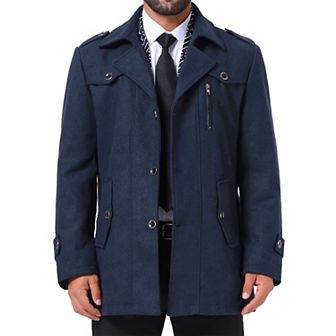 Men's Mid-Length Overcoat Zipper Single Breasted Winter Coat Business Scarf Collar Coat