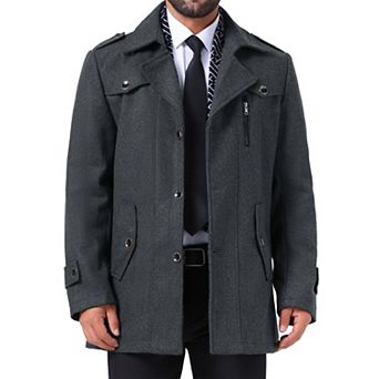 Men's Mid-Length Overcoat Zipper Single Breasted Winter Coat Business Scarf Collar Coat