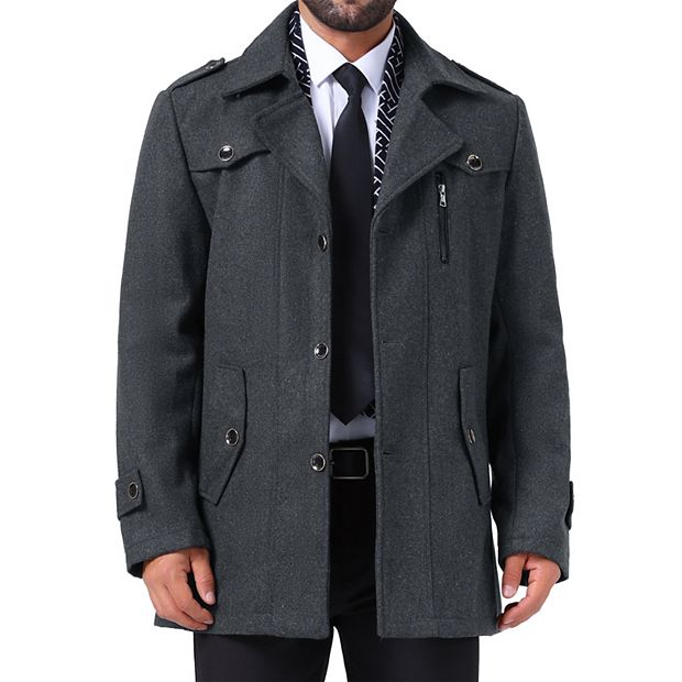 Men's Mid-Length Overcoat Zipper Single Breasted Winter Coat