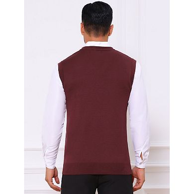 Men's Casual Knit Sleeveless V-Neck Plaid Argyle Sweater Vest