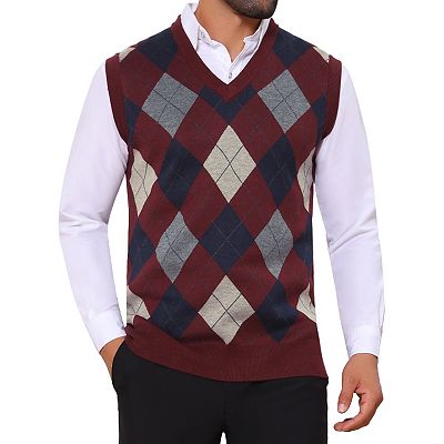 sachin and babi light blue dress Men's Casual Knit Sleeveless V-Neck Plaid Argyle Sweater Vest