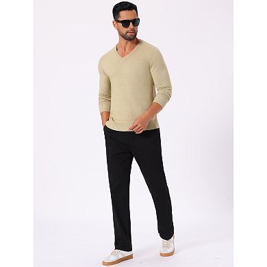 Men's Long Sleeve V-Neck Solid Color Knitted Pullover Sweater