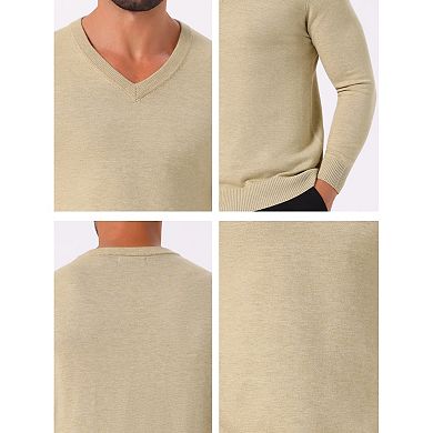 Men's Long Sleeve V-Neck Solid Color Knitted Pullover Sweater