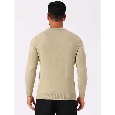 Men's Long Sleeve V-Neck Solid Color Knitted Pullover Sweater