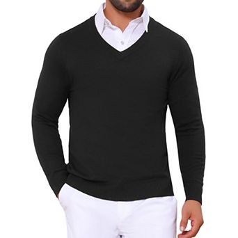 Men's Long Sleeve V-Neck Solid Color Knitted Pullover Sweater