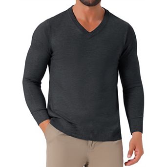 Men's Long Sleeve V-Neck Solid Color Knitted Pullover Sweater