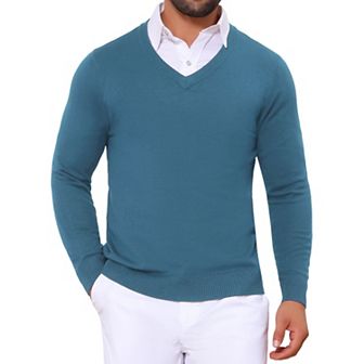 Men's Long Sleeve V-Neck Solid Color Knitted Pullover Sweater