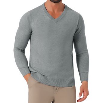 Men's Long Sleeve V-Neck Solid Color Knitted Pullover Sweater