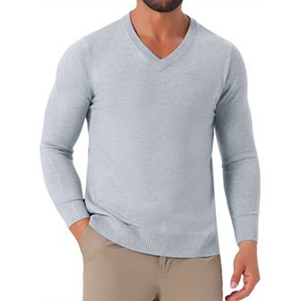 Men's Long Sleeve V-Neck Solid Color Knitted Pullover Sweater