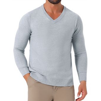 Men's Long Sleeve V-Neck Solid Color Knitted Pullover Sweater