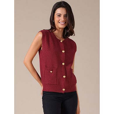 Women Knit Sweater Vest Button Down Sleeveless Tank Tops Casual Sweaters Cardigans with Pockets