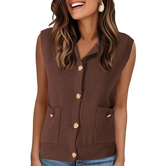 Women Knit Sweater Vest Button Down Sleeveless Tank Tops Casual Sweaters Cardigans with Pockets