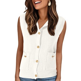 Women Knit Sweater Vest Button Down Sleeveless Tank Tops Casual Sweaters Cardigans with Pockets