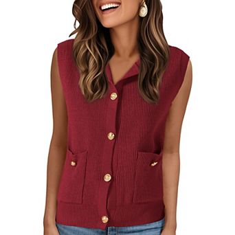 Women Knit Sweater Vest Button Down Sleeveless Tank Tops Casual Sweaters Cardigans with Pockets