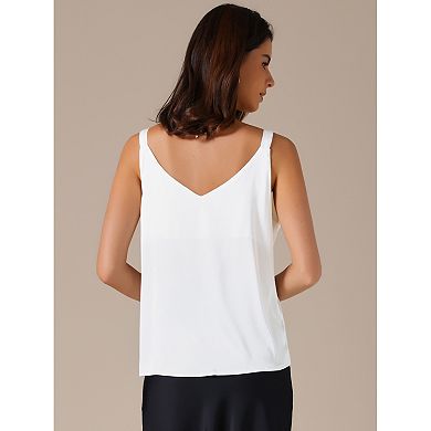 Women's Satin V Neck Spaghetti Strap Summer Fall Tank Tops