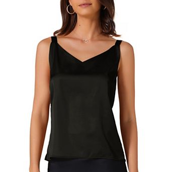 Women's Satin V Neck Spaghetti Strap Summer Fall Tank Tops